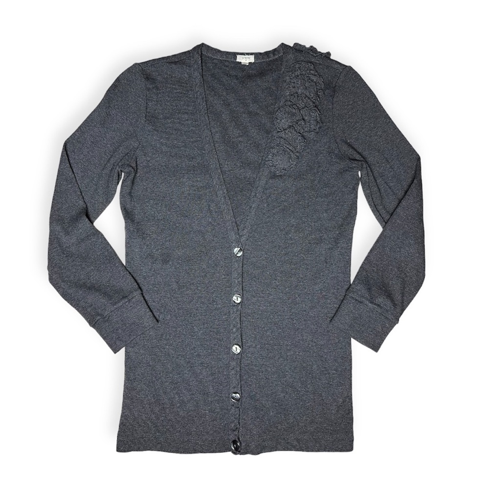 J. Crew Gray V-Neck Cardigan Sweater Flower Decal Bracelet Sleeve Women's Small